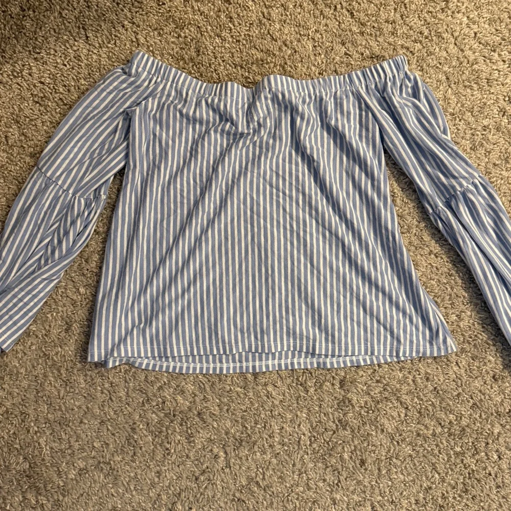 Blue Striped Off-Shoulder Top - Picture 5 of 5